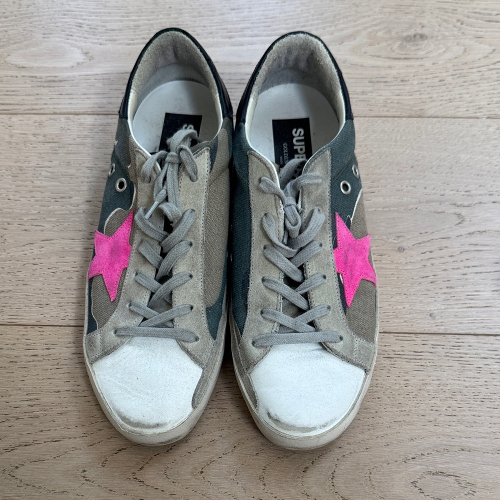 Golden Goose Sneakers with Pink Star and Beige Accents